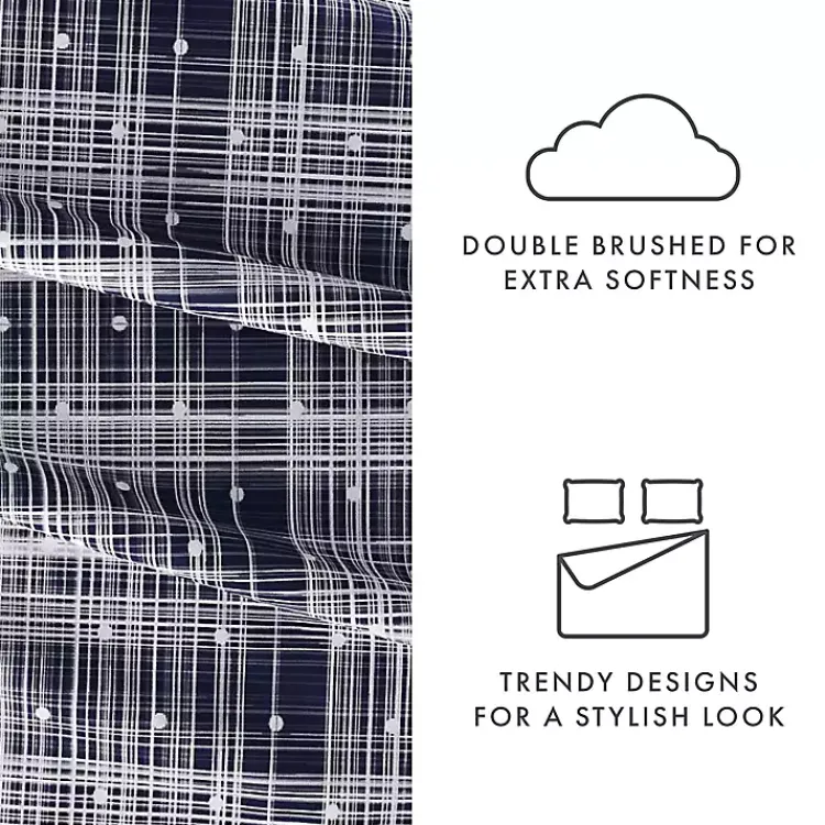 Kirklands Home Bed Sheets|Navy Plaid Polka Dot 3-pc. Twin Sheet Set Blue