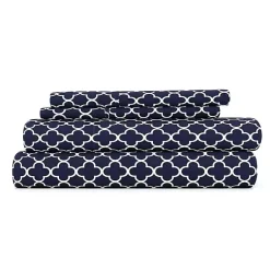 Kirklands Home Bed Sheets|Navy Quatrefoil 4-pc. Queen Sheet Set Blue