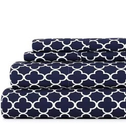Kirklands Home Bed Sheets|Navy Quatrefoil 4-pc. Queen Sheet Set Blue