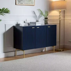 Kirklands Home Cabinets & Sideboards|Navy Ribbed Wood Sideboard Cabinet Blue