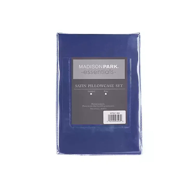 Kirklands Home Bed Sheets|Navy Satin King 2-pc. Pillow Case Set Blue