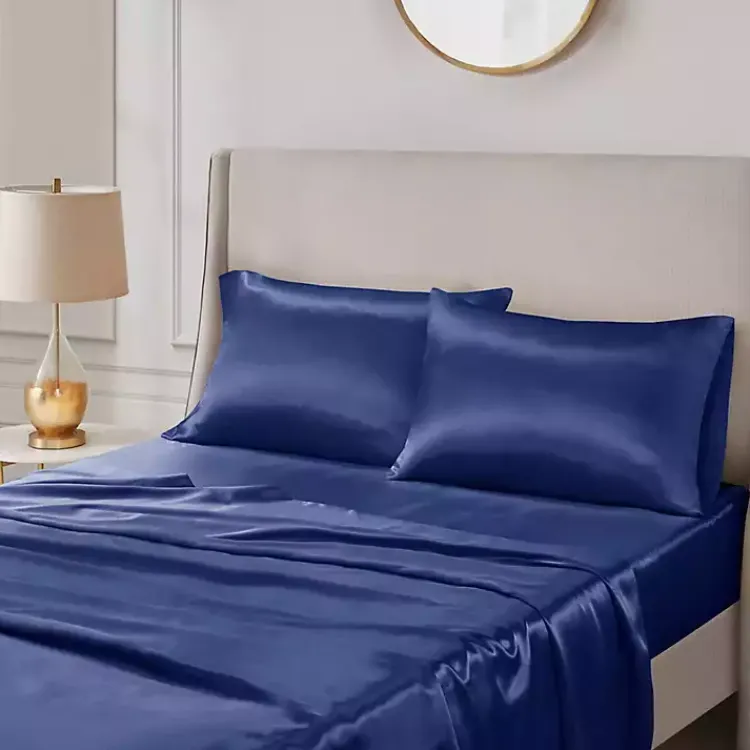 Kirklands Home Bed Sheets|Navy Satin King 2-pc. Pillow Case Set Blue