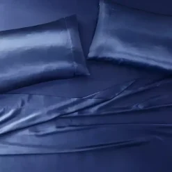 Kirklands Home Bed Sheets|Navy Satin King 2-pc. Pillow Case Set Blue