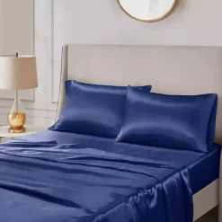 Kirklands Home Bed Sheets|Navy Satin Standard 2-pc. Pillow Case Set Blue
