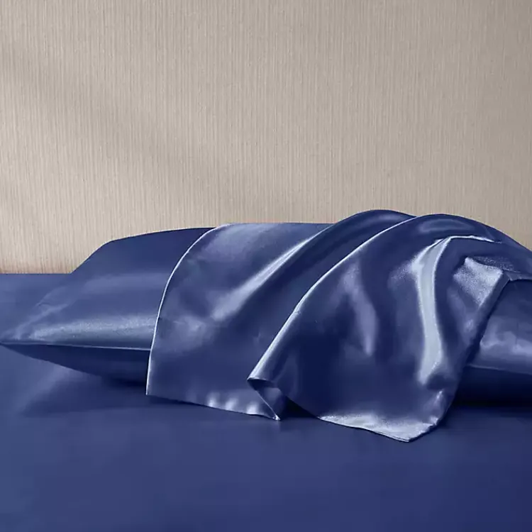 Kirklands Home Bed Sheets|Navy Satin Standard 2-pc. Pillow Case Set Blue