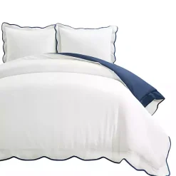 Kirklands Home Duvets|Navy Scallop Edge 3-pc. Full/Queen Duvet Cover Set