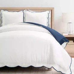 Kirklands Home Duvets|Navy Scallop Edge 3-pc. Full/Queen Duvet Cover Set