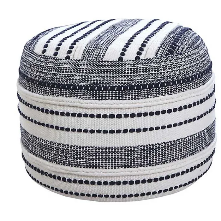 Best Navy Seaside Textured Stripe Pouf Poufs & Floor Cushions