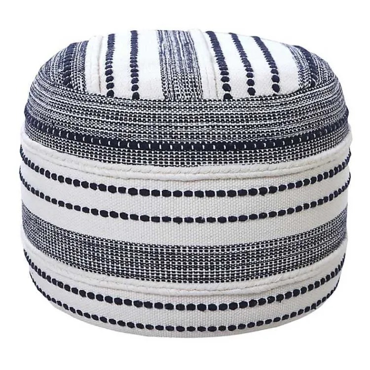 Best Navy Seaside Textured Stripe Pouf Poufs & Floor Cushions