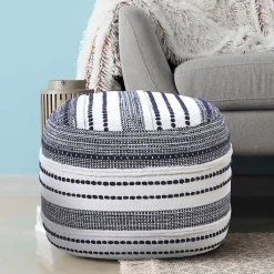 Best Navy Seaside Textured Stripe Pouf Poufs & Floor Cushions