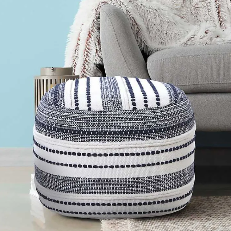 Best Navy Seaside Textured Stripe Pouf Poufs & Floor Cushions