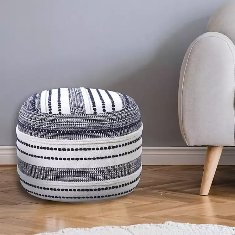 Best Navy Seaside Textured Stripe Pouf Poufs & Floor Cushions