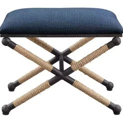 Kirklands Home Benches & Ottomans|Navy Seat and Black Metal Ottoman Blue