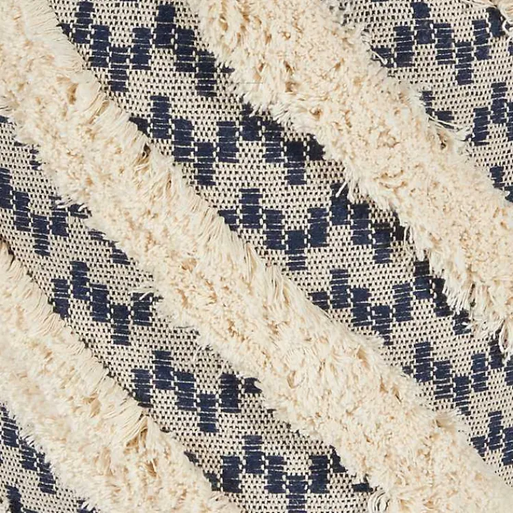 New Navy Shag Tufted Diagonal Twist Pouf Poufs & Floor Cushions