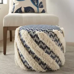 New Navy Shag Tufted Diagonal Twist Pouf Poufs & Floor Cushions