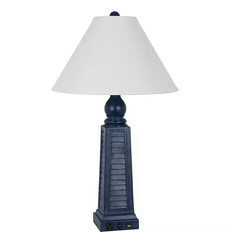 Kirklands Home Table Lamps|Navy Shutter Charging Table Lamps, Set of 2 White