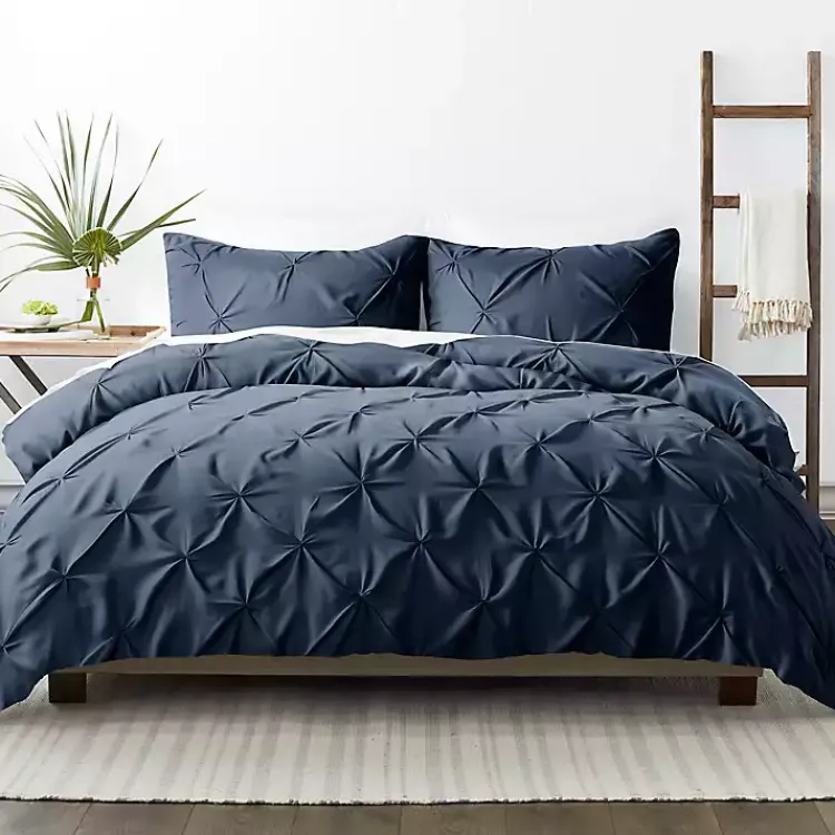 Kirklands Home Duvets|Navy Soft Pinched 3-pc. Twin Duvet Cover Set Blue