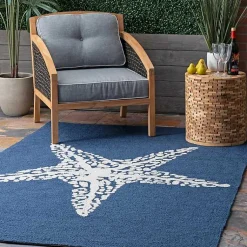Kirklands Home Outdoor Rugs|Navy Starfish Hooked Indoor/Outdoor Area Rug, 5x8