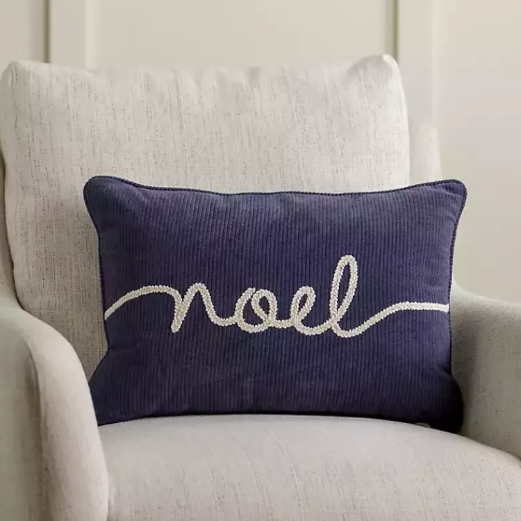 Navy Stitched Noel Lumbar Pillow Pillows