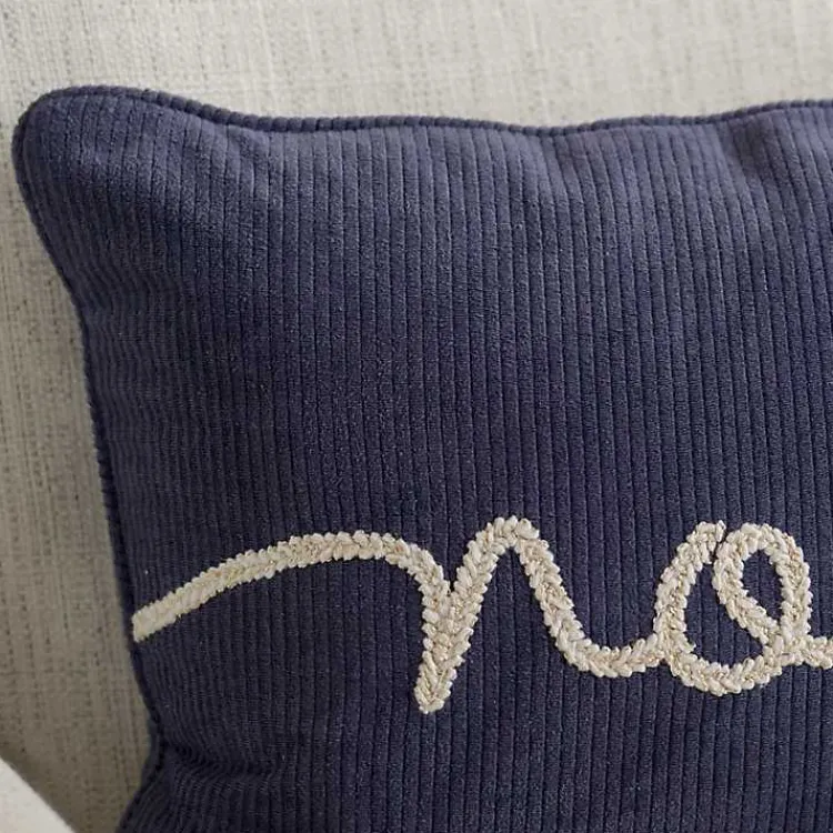 Navy Stitched Noel Lumbar Pillow Pillows