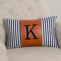 Online Navy Striped Monogram K Lumbar Pillow Pillows
