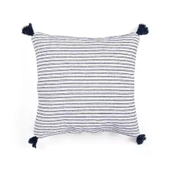 Navy Thin Woven Stripe Tassel Pillow Pillows
