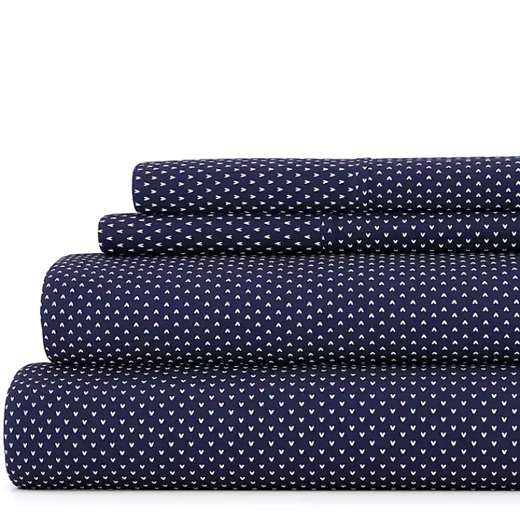 Kirklands Home Bed Sheets|Navy Tiny Hearts 3-pc. Twin Sheet Set Blue