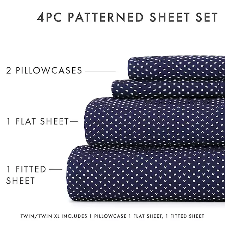 Kirklands Home Bed Sheets|Navy Tiny Hearts 3-pc. Twin Sheet Set Blue