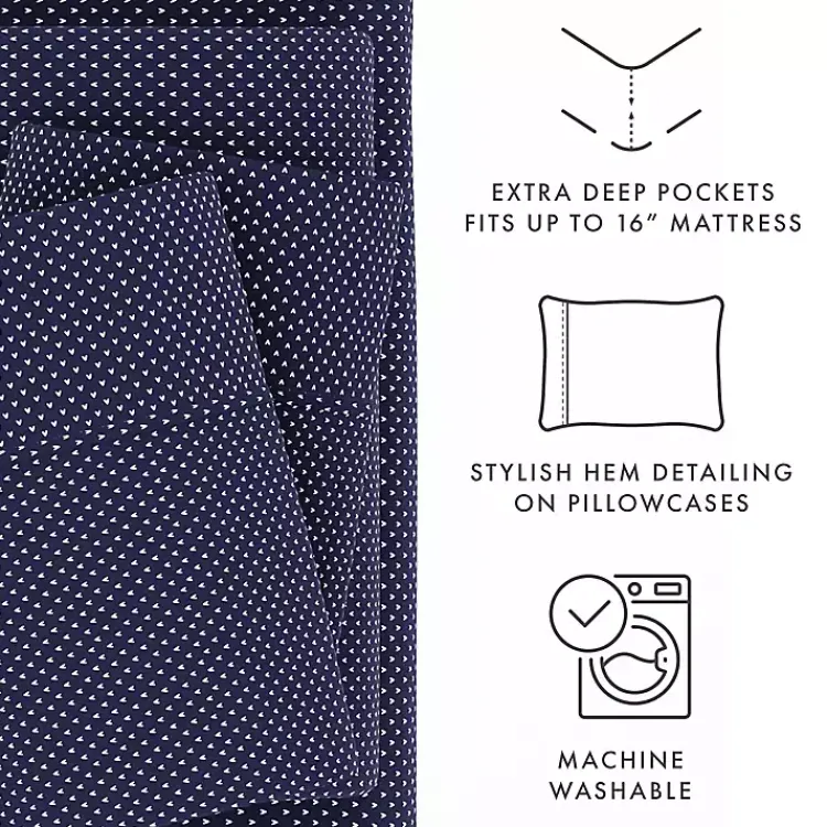 Kirklands Home Bed Sheets|Navy Tiny Hearts 3-pc. Twin Sheet Set Blue