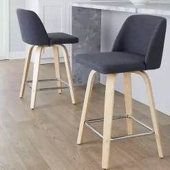 Kirklands Home Bar Stools & Counter Height Stools|Navy Torino Upholstered Counter Stools, Set of 2 Blue