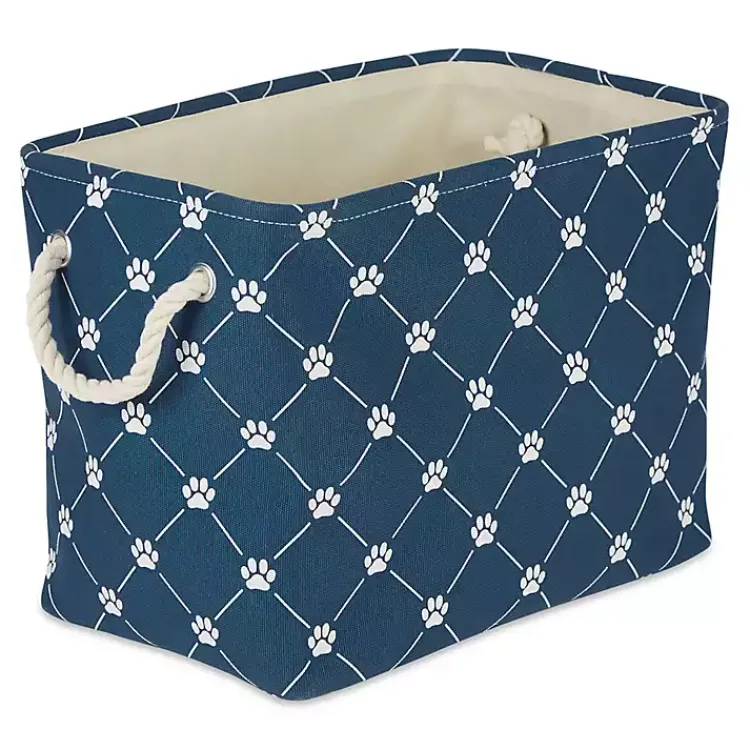 Sale Navy Trellis Paw Print Storage Basket, 16 in. Baskets & Boxes