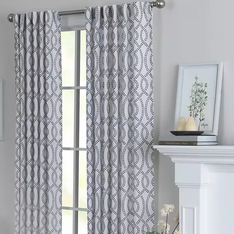 Kirklands Home Curtains & Drapes|Navy Trellis Woven Single Curtain Panel, 84 in.