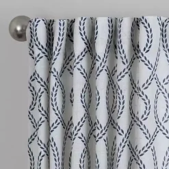 Kirklands Home Curtains & Drapes|Navy Trellis Woven Single Curtain Panel, 84 in.