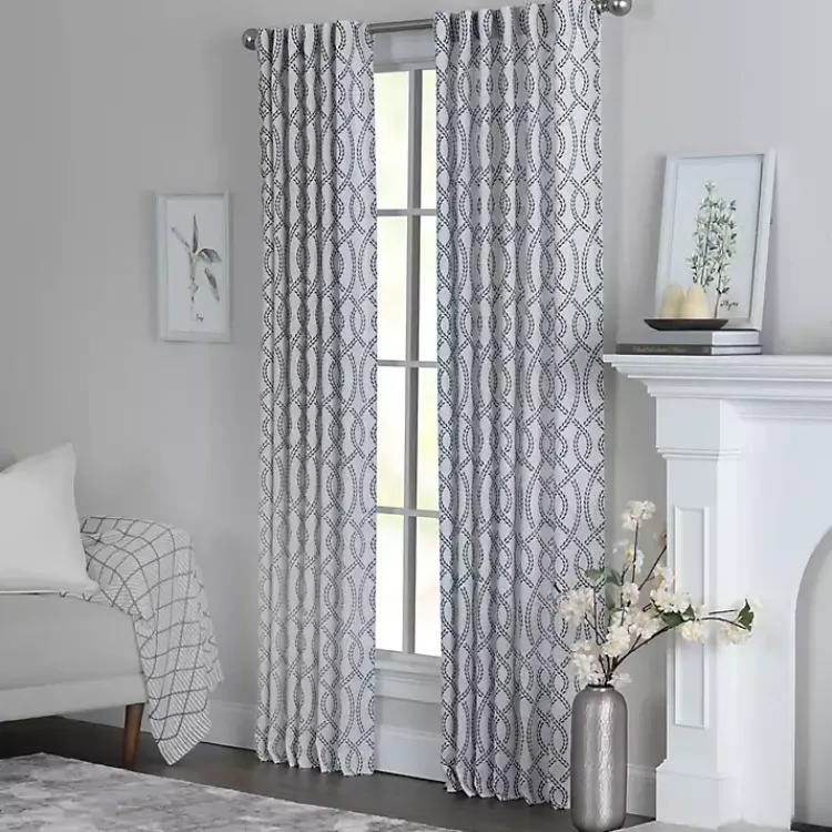 Kirklands Home Curtains & Drapes|Navy Trellis Woven Single Curtain Panel, 84 in.