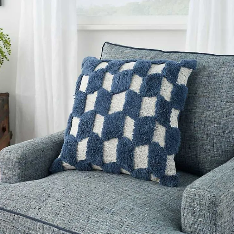 Outlet Navy Tufted Diagonal Checkers Throw Pillow Pillows