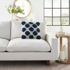 New Navy Tufted Pom Poms Throw Pillow Pillows