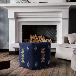 New Navy Turkish Motifs Ultra-Soft Pouf Poufs & Floor Cushions