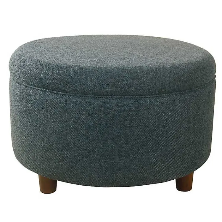 Kirklands Home Benches & Ottomans|Navy Upholstered Round Storage Ottoman Blue