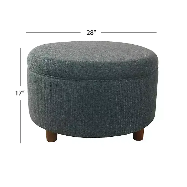 Kirklands Home Benches & Ottomans|Navy Upholstered Round Storage Ottoman Blue