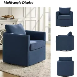 Kirklands Home Accent Chairs|Navy Upholstered Vasser Slipcover Swivel Chair Blue