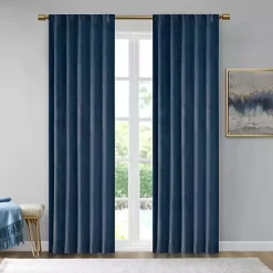 Kirklands Home Curtains & Drapes|Navy Velvet Greta Curtain Panel Set, 84 in. Blue