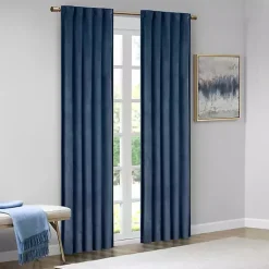 Kirklands Home Curtains & Drapes|Navy Velvet Greta Curtain Panel Set, 84 in. Blue