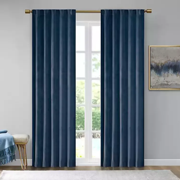 Kirklands Home Curtains & Drapes|Navy Velvet Greta Curtain Panel Set, 95 in. Blue