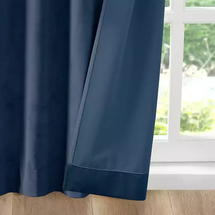 Kirklands Home Curtains & Drapes|Navy Velvet Greta Curtain Panel Set, 95 in. Blue