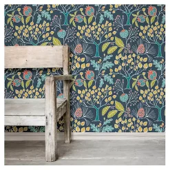 Kirklands Home Wall Murals & Wallpaper|Navy Vintage Flora Peel & Stick Wallpaper