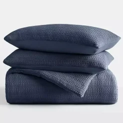 Kirklands Home Comforters|Navy Waffle Ultra-Soft 3-pc. Queen Comforter Set Blue