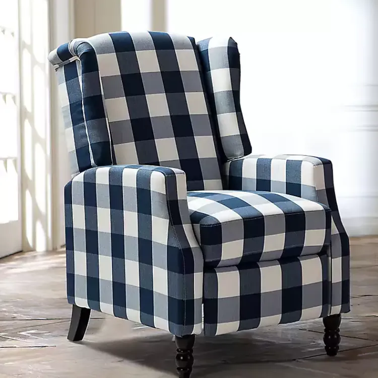 Kirklands Home Accent Chairs|Navy Windowpane Plaid Recliner