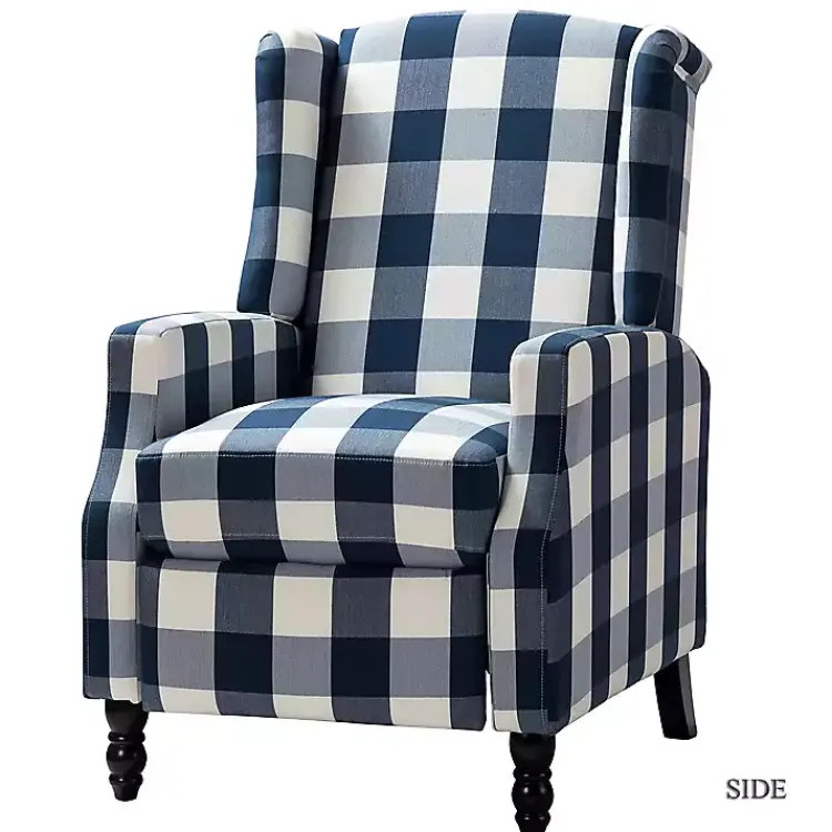 Kirklands Home Accent Chairs|Navy Windowpane Plaid Recliner