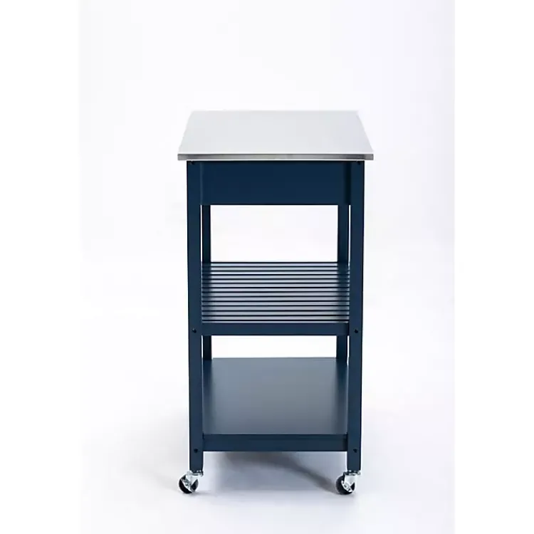 Kirklands Home Kitchen Islands & Bar Carts|Navy Wood and Stainless Steel Top Kitchen Cart Blue