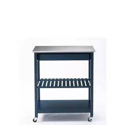Kirklands Home Kitchen Islands & Bar Carts|Navy Wood and Stainless Steel Top Kitchen Cart Blue
